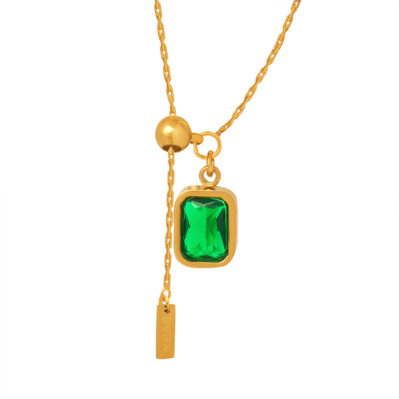 Emerald Zircon Tassel English Letter Simplicity Necklace Cn0303