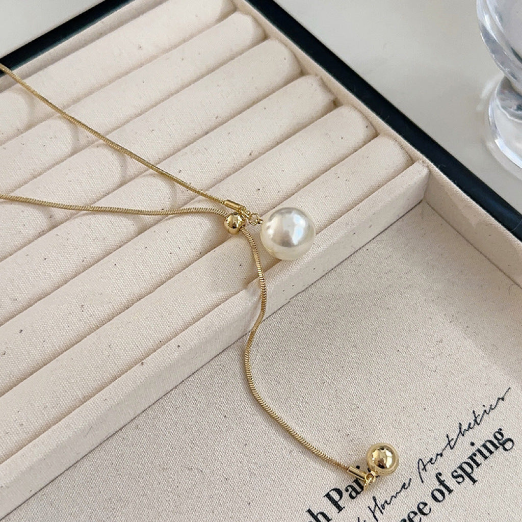 Simple Pull-out Pearl Long Necklace Cn564