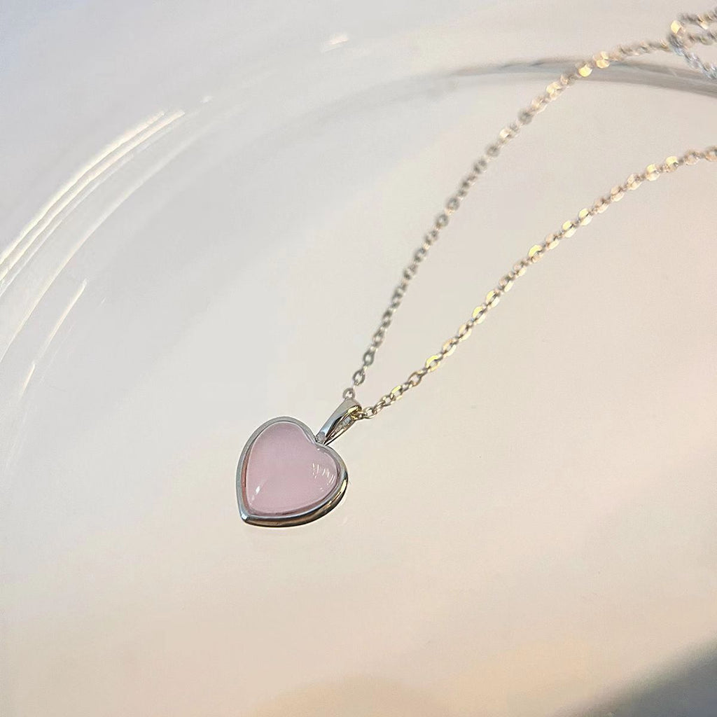 Pink Heart-Shaped Necklace Women's Heart-Shaped Pendant Clavicle Chain Cn338