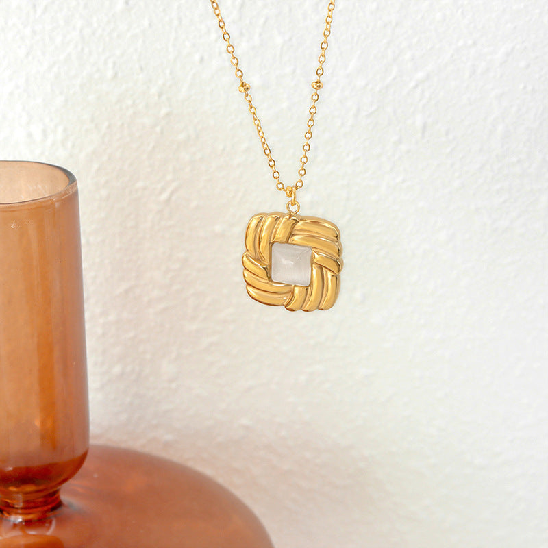 White Opal Black Glass Stone Chain Set Necklace Earrings Cn0289