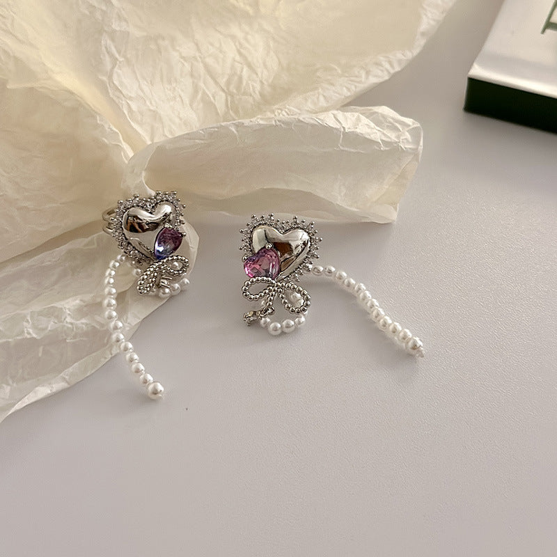 Sweet Cool Style Zircon Pearl Love Bow Ear Clip Cn515
