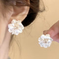 White Camellia Flower Earrings Cn542
