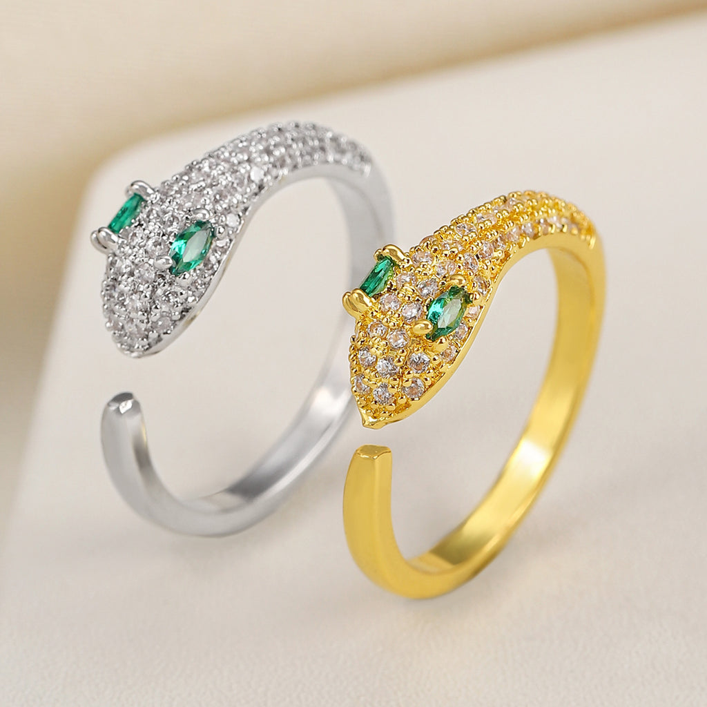 Zirconium-Inlaid Snake Ring Index Finger Tail Ring Open Ring Cn446