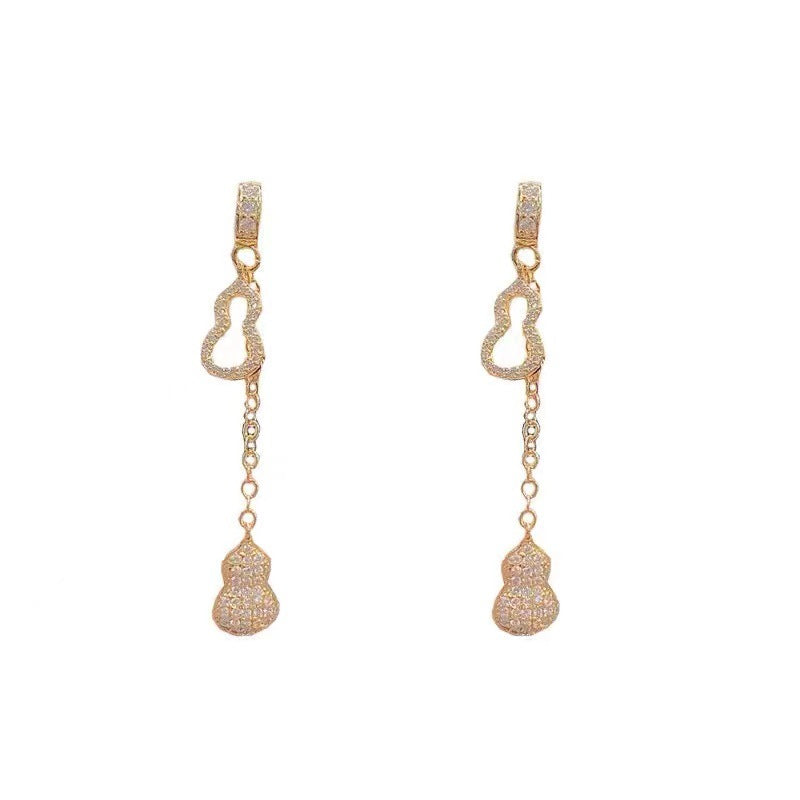 Gold Gourd Earrings Tassel Long Zircon Earrings Cn485