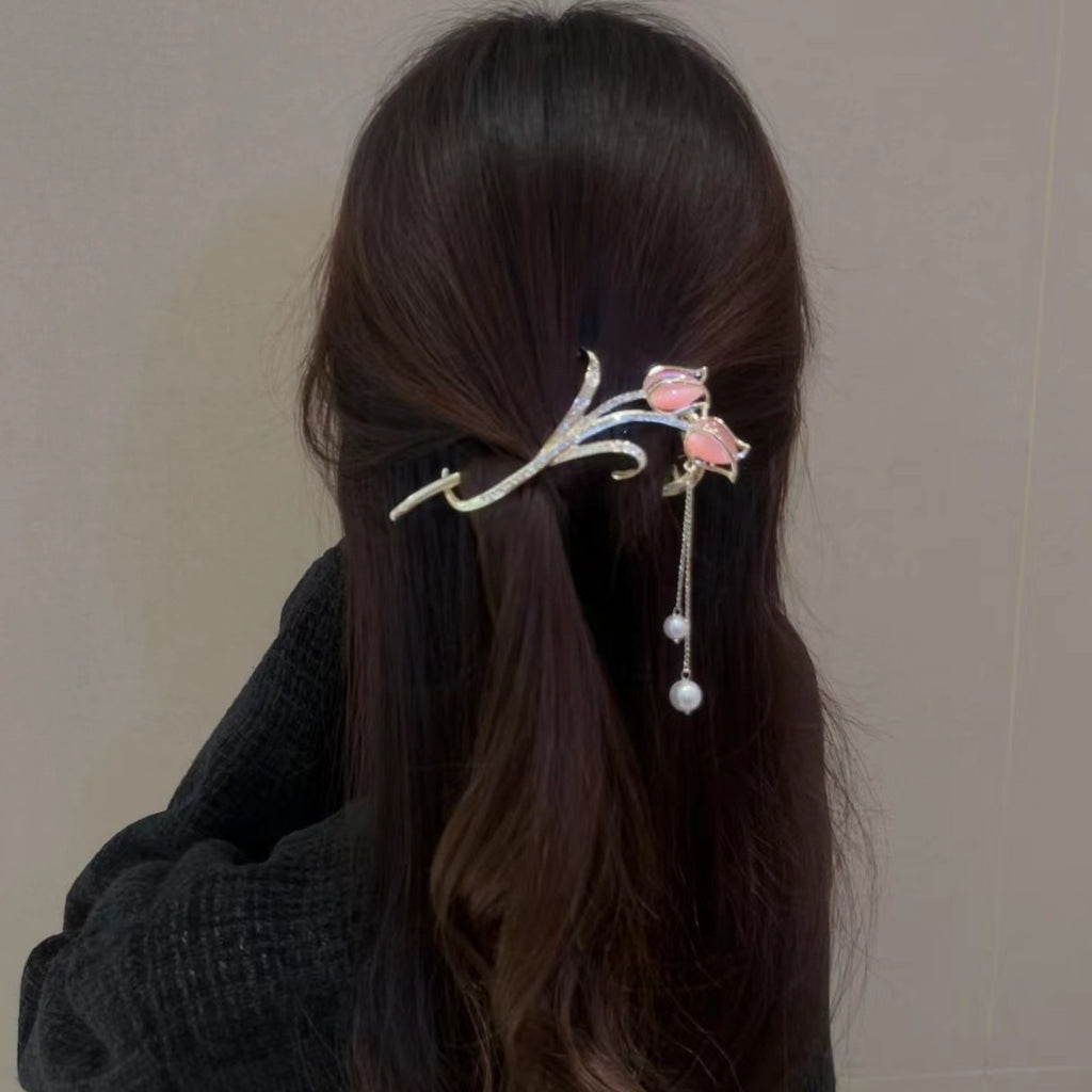 Opal Tulip Line-Shaped Tassel Barrettes Cn0234