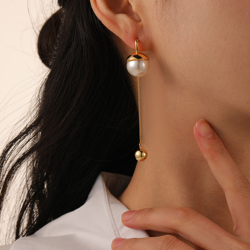 French New One Style for Dual-Wear Long Pearl Earrings Cn561