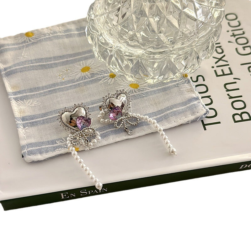 Sweet Cool Style Zircon Pearl Love Bow Ear Clip Cn515