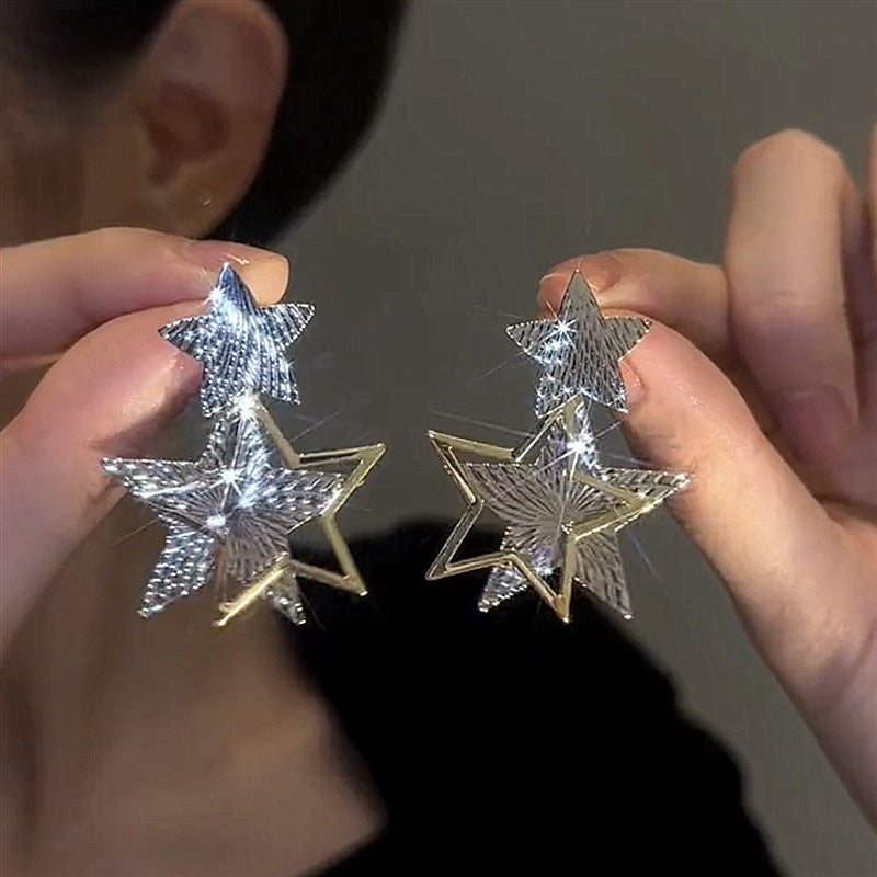 Five-Pointed Star Design Sequined Earrings Cn349
