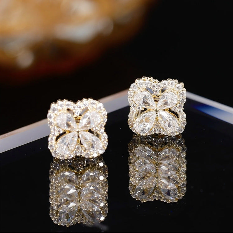 Micro Inlaid Zircon Rotating Four-Leaf Flower Earrings Cn0114