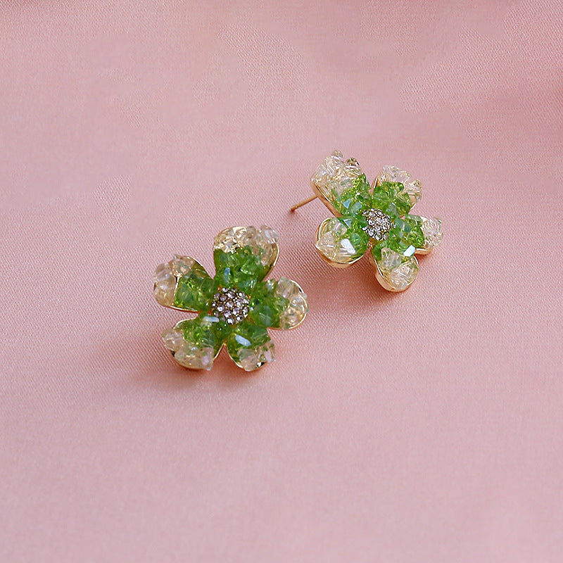 Full Diamond Flower 925 Silver Pin Earrings Cn546