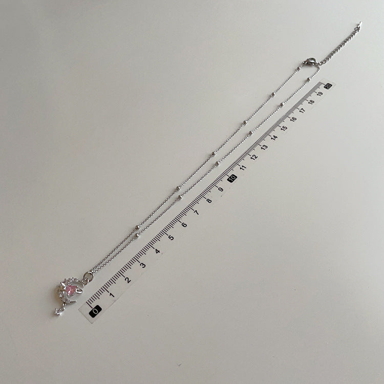 Kalung liontin hati bulan zirkon merah muda Cn337