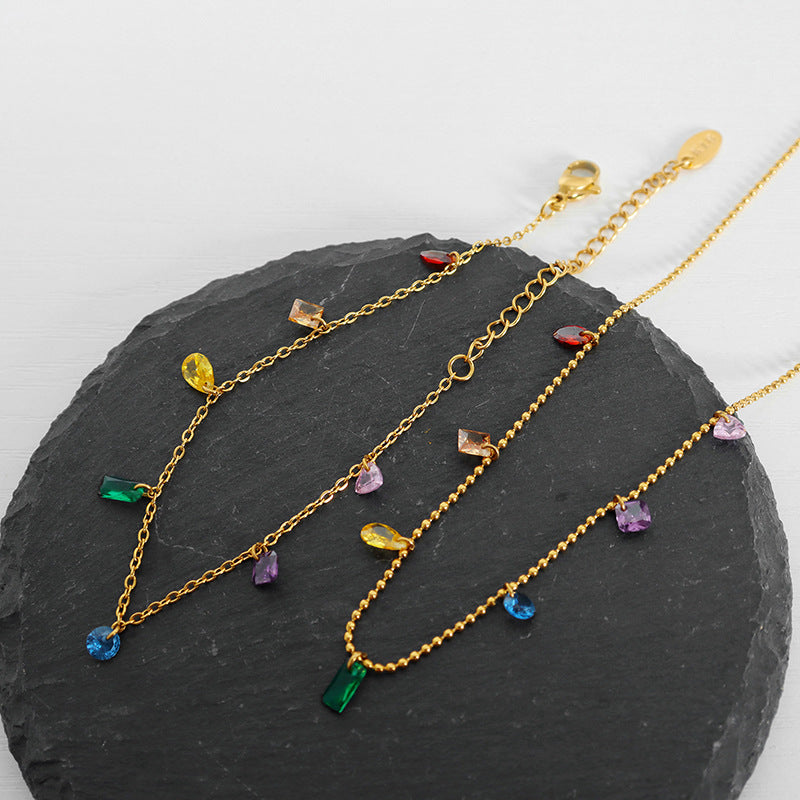 Rainbow Diamond Zircon 18K Gold Bracelet Necklace Cn0203