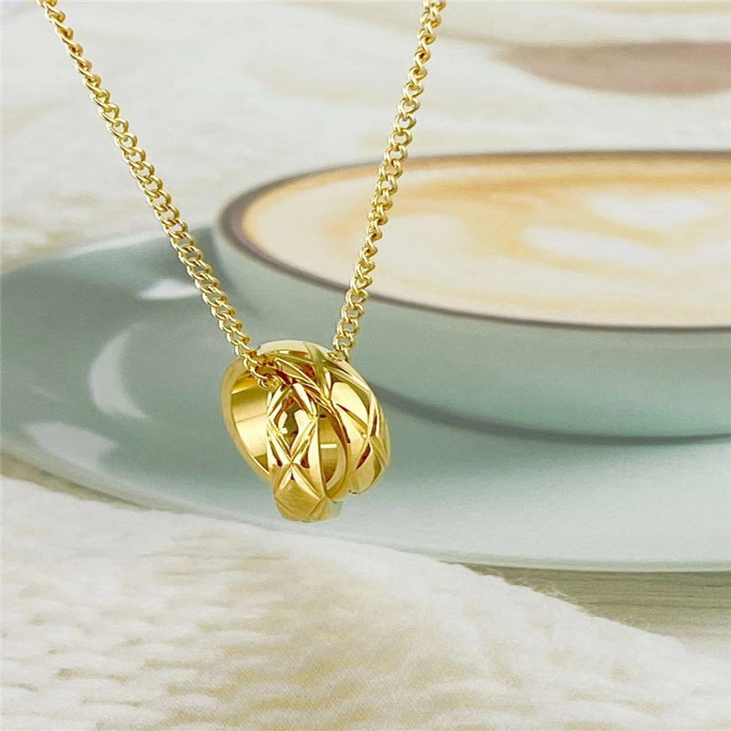 Metal Double Circle Titanium Steel Pendant Necklace Cn0247