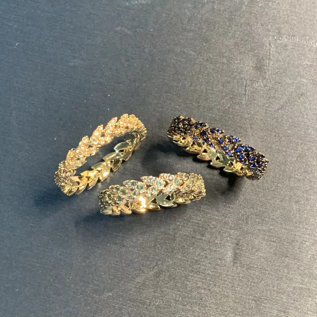 Wheat Ear Ring Female Heart-Shaped Full Diamond Ring Love Ring Light Blue Cn479