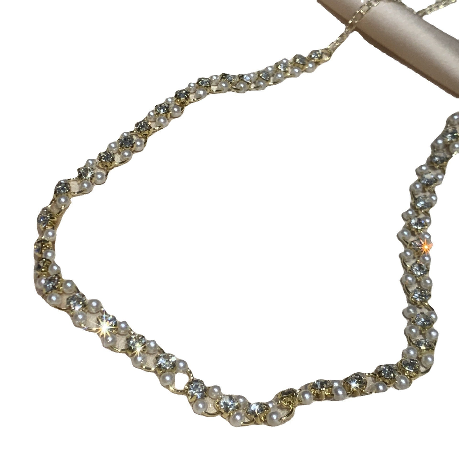 Rhinestone Pearl Geometric Necklace Clavicle Chain Cn493