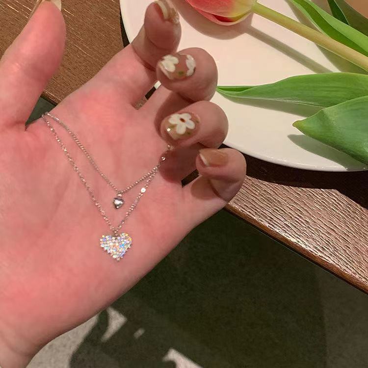 Heart-Shaped Necklace Heart-Shaped Clavicle Chain Shiny Crystal Necklace Cn452