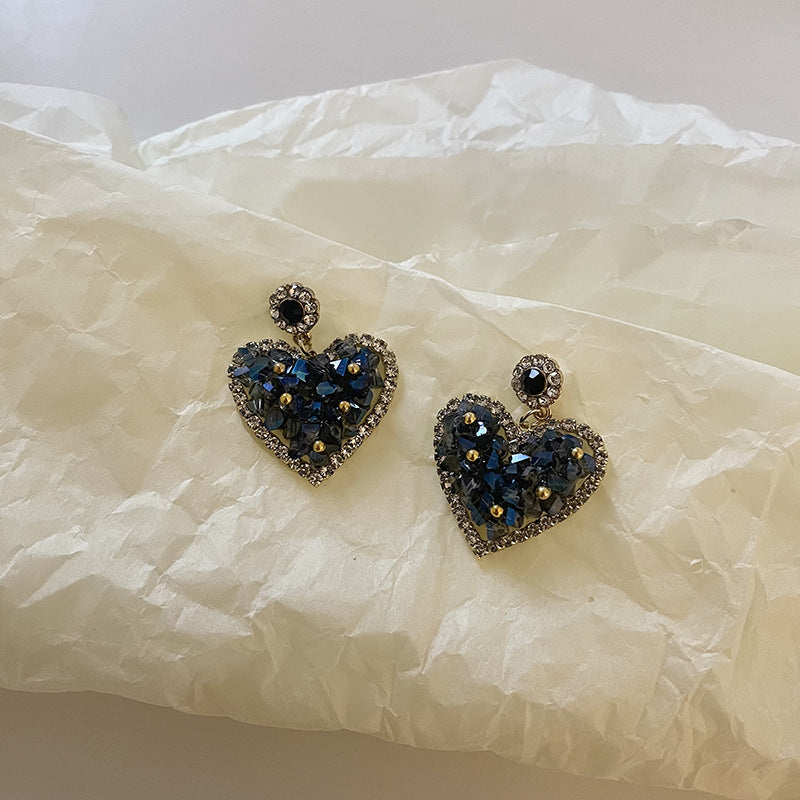 Geometric Crystal Shiny Big Heart Stud Earrings Cn456