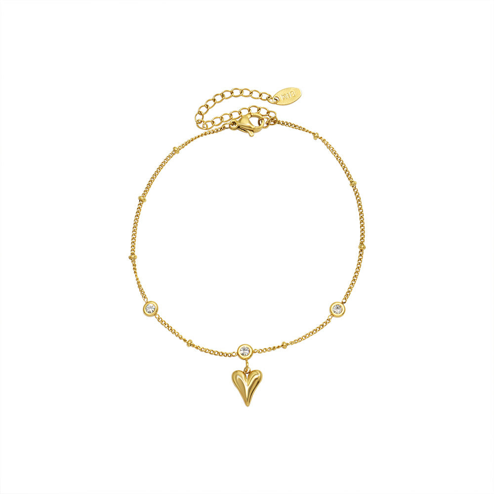 8K Gold Zircon Heart Anklet Ornament Cn0296