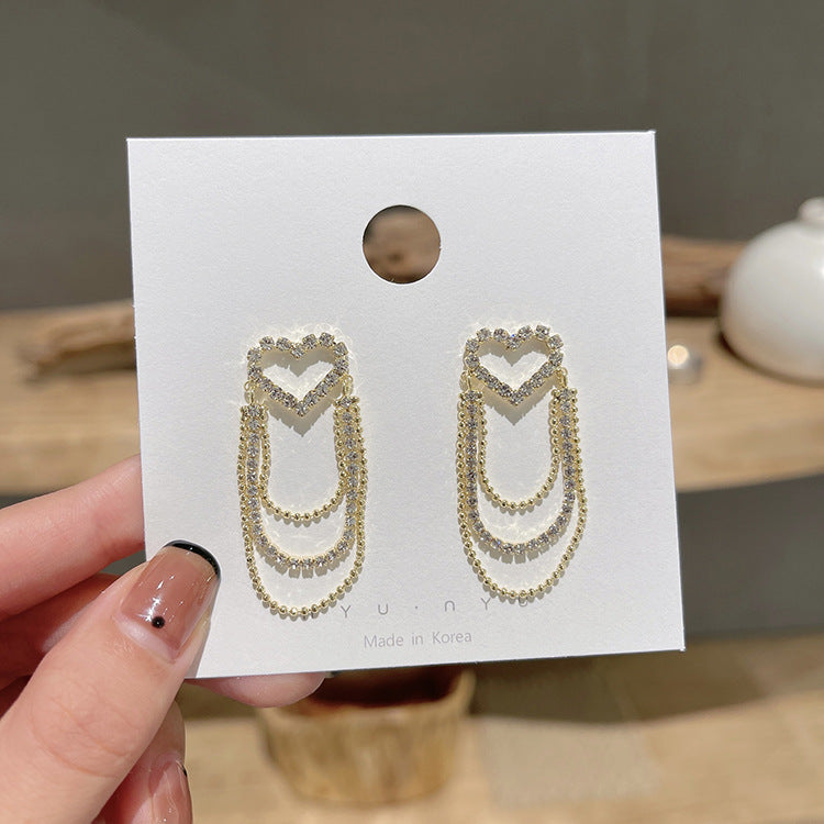 Tassel Long Hollow Heart-Shaped Earrings Cn420