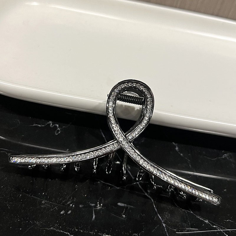 Simple Hair Clip Black Ribbon Rhinestone Hairpin Cn439