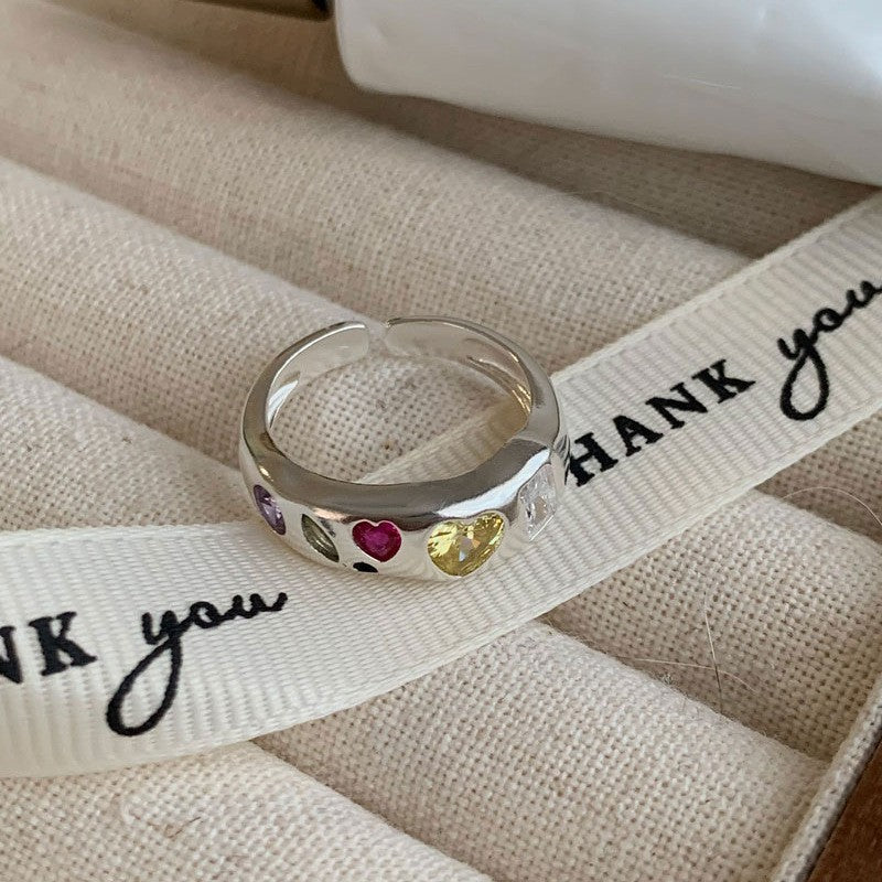 Rainbow Color Zircon Ring Opening Adjustable Ring Cn0304