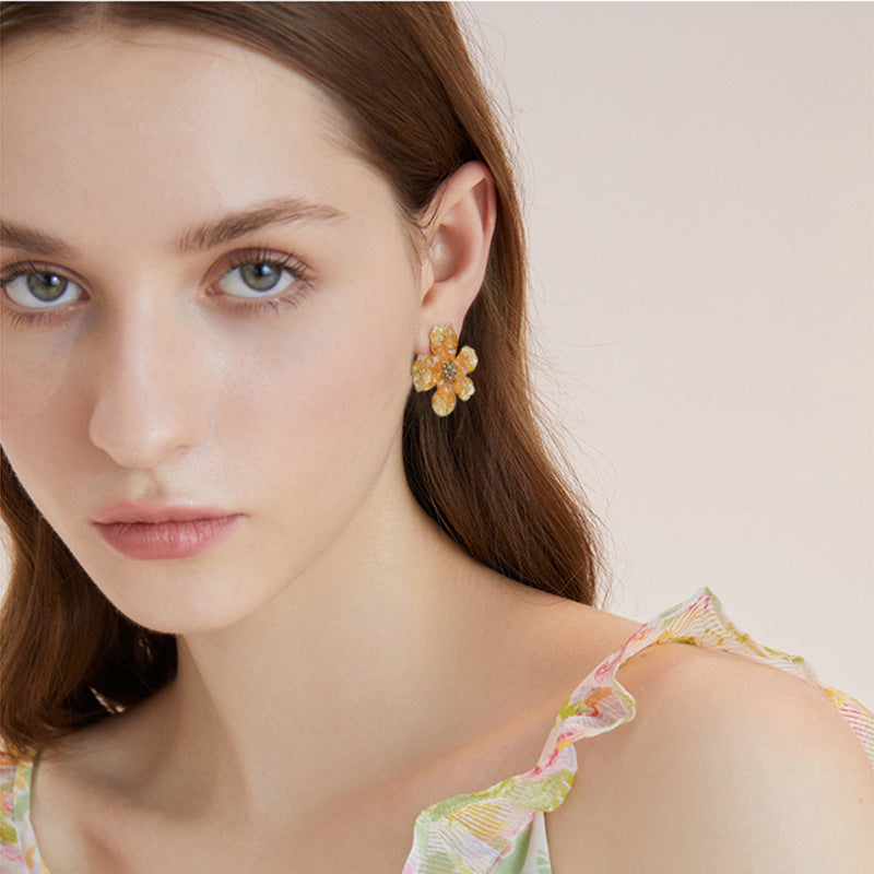 Full Diamond Flower 925 Silver Pin Earrings Cn546