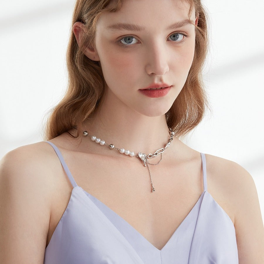 Snow Heart Stitching Titanium Steel Necklace Female Cn525