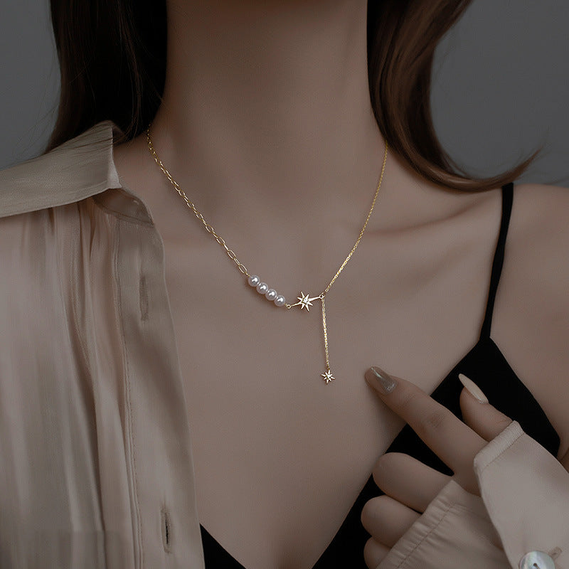 Pearl Necklace Niche Clavicle Chain Neck Chain Eight Awn Star Cn461