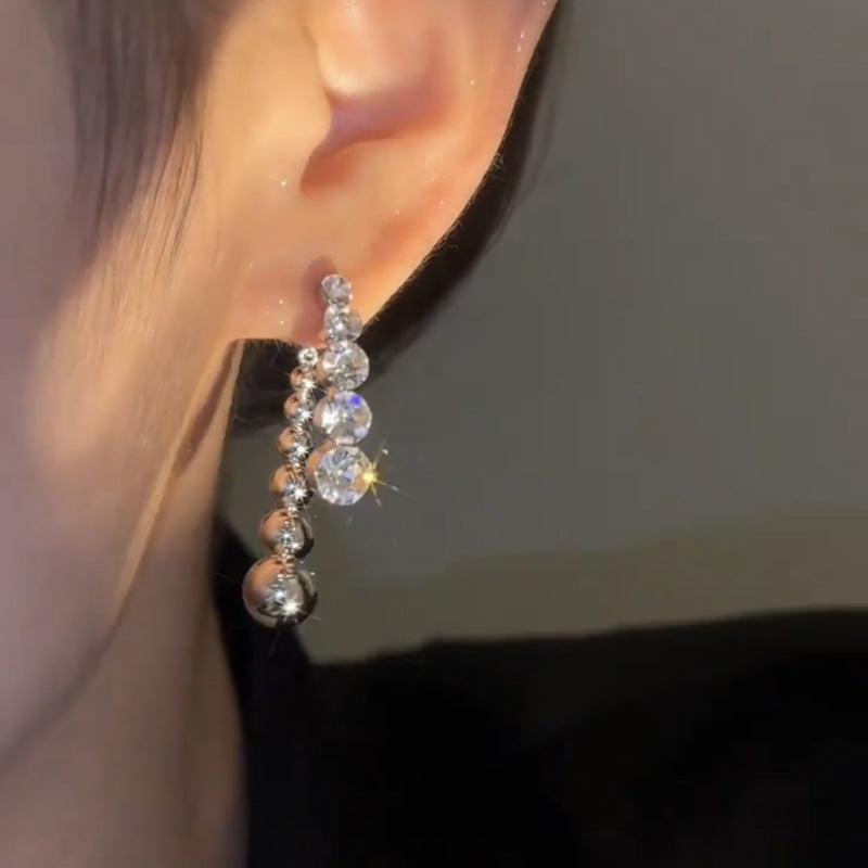 Front and Rear Dual-Wear Rhinestone Bianhua Earrings Cn0313