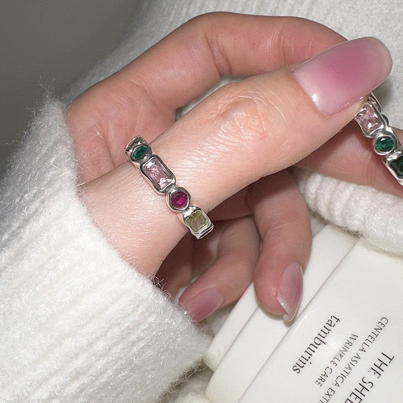 Rainbow Color Zircon Ring Opening Adjustable Ring Cn0304
