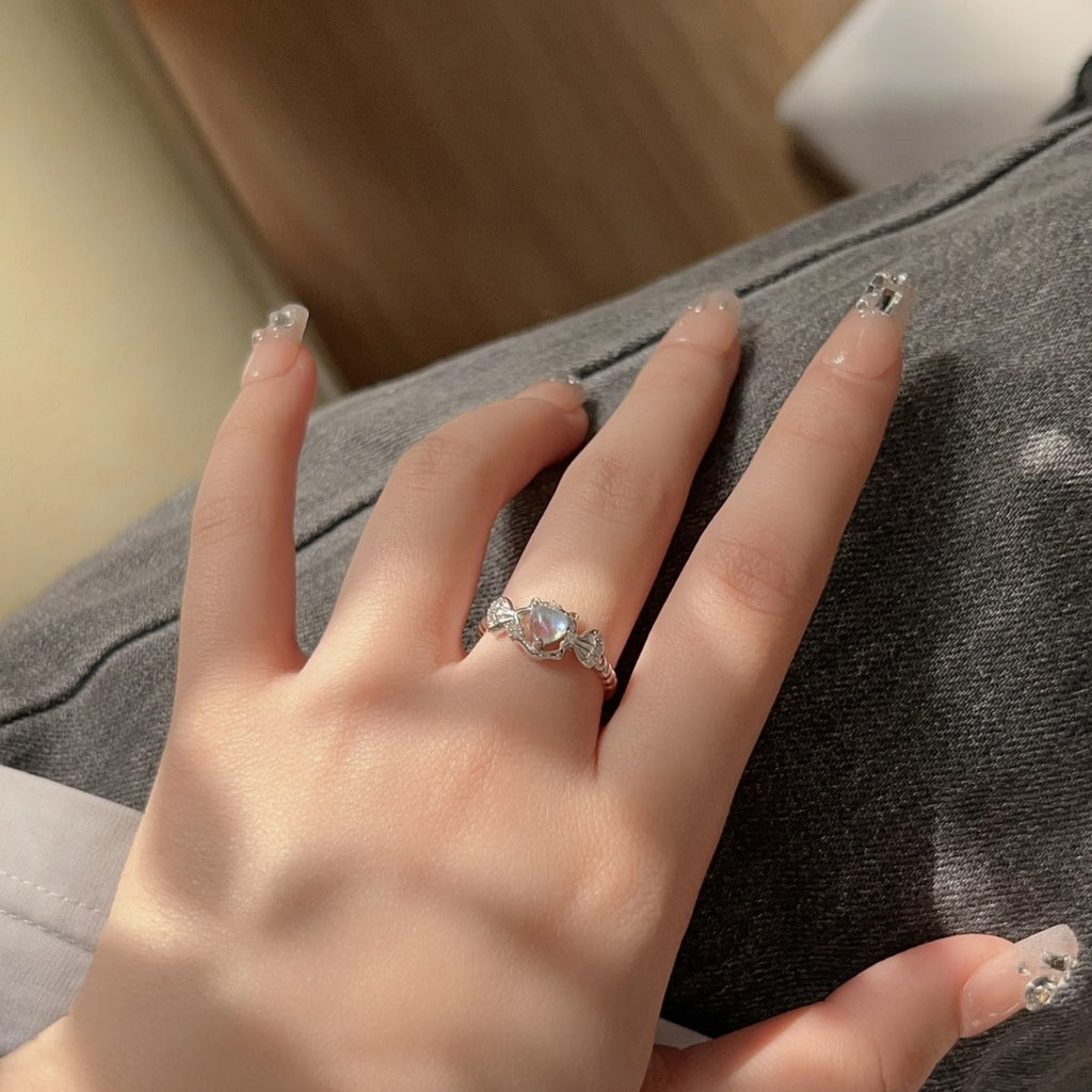 Heart-Shaped Moonstone Little Devil Ring Cn516