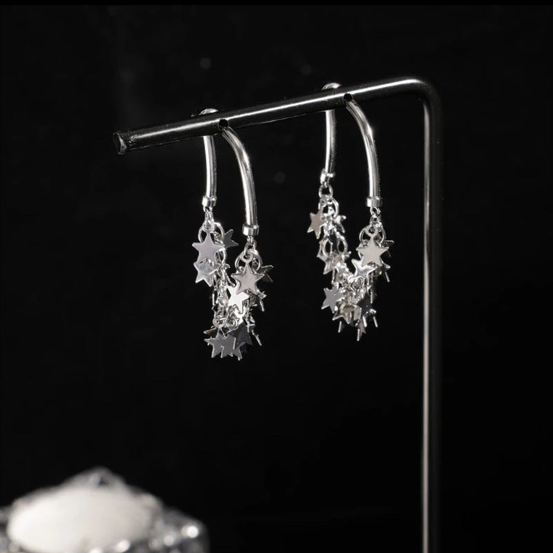 Five-Pointed Star Film Long Fringe Earrings Cn359