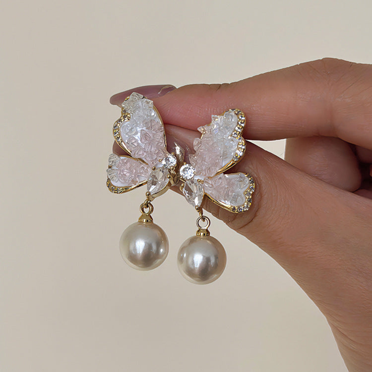 Zircon Pearl Crystal Butterfly Studs Cn362