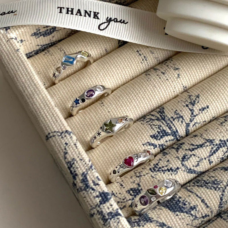 Rainbow Color Zircon Ring Opening Adjustable Ring Cn0304