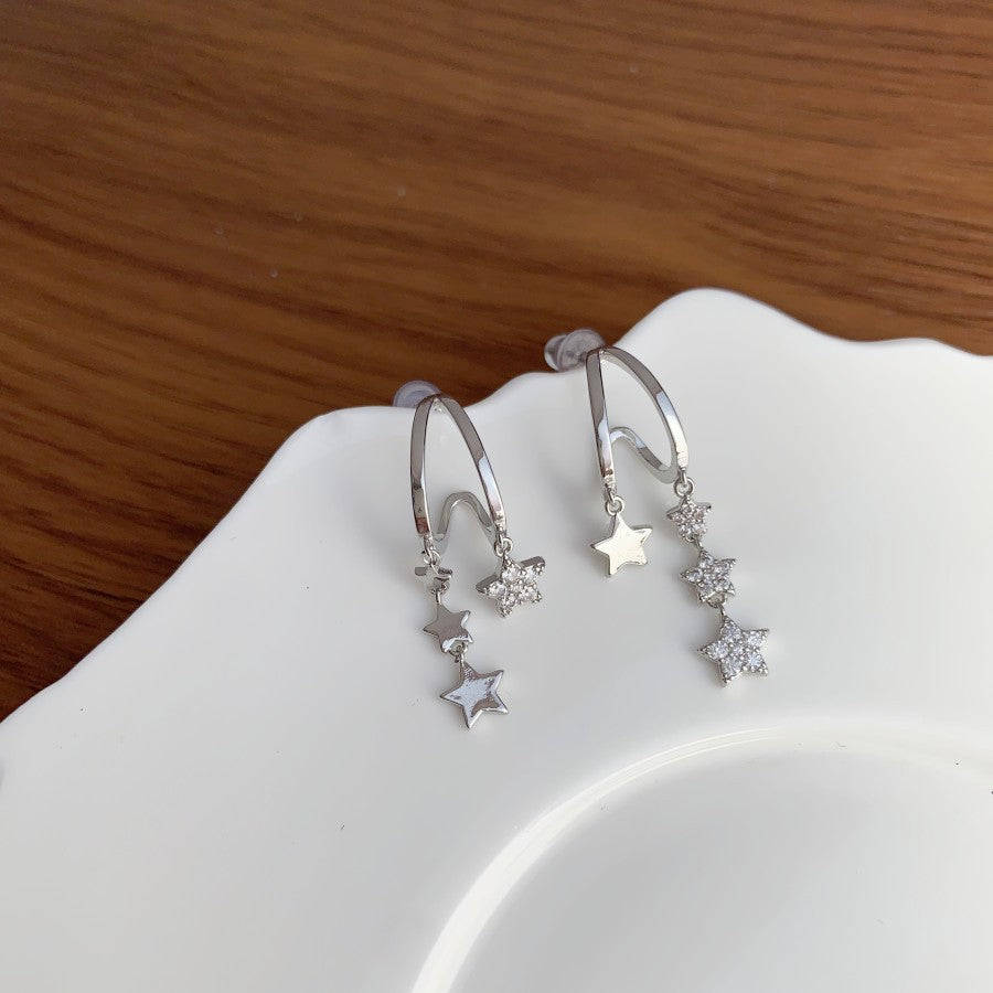 Asymmetric Star Tassel Earrings C Ring Double-Layer Five-Pointed Star Earrings Micro Inlaid Zircon Earrings Cn459