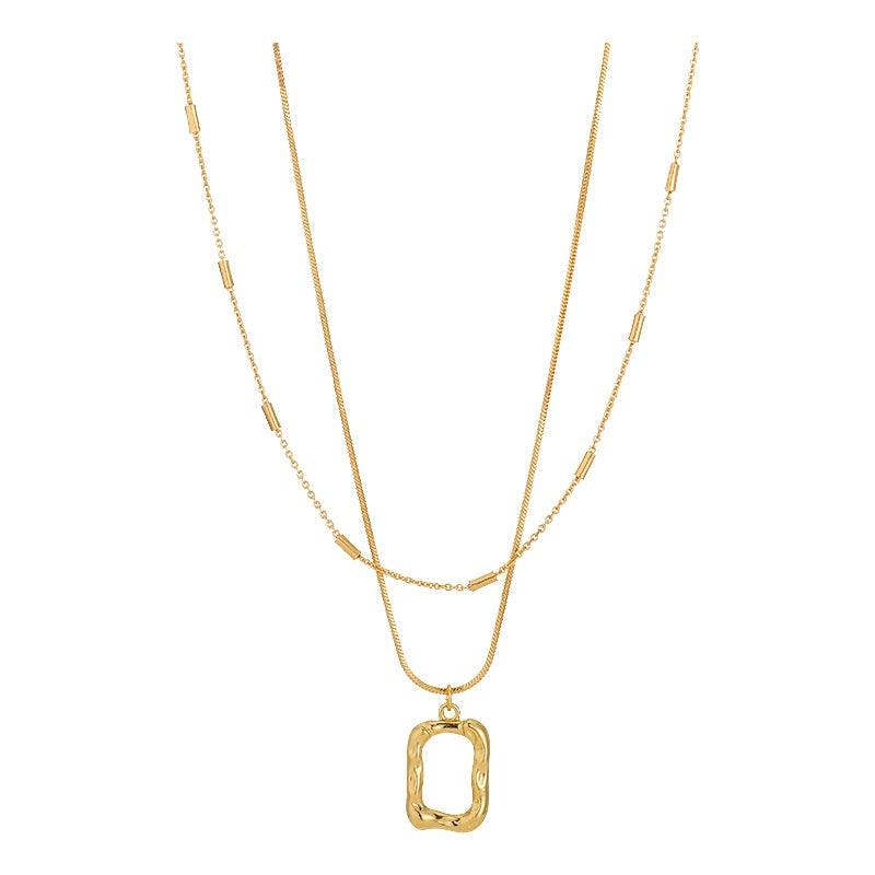Square Double-Layer Titanium Steel Necklace Cn0274