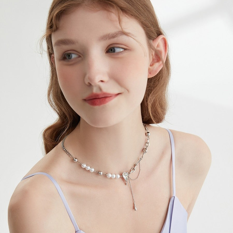 Snow Heart Stitching Titanium Steel Necklace Female Cn525