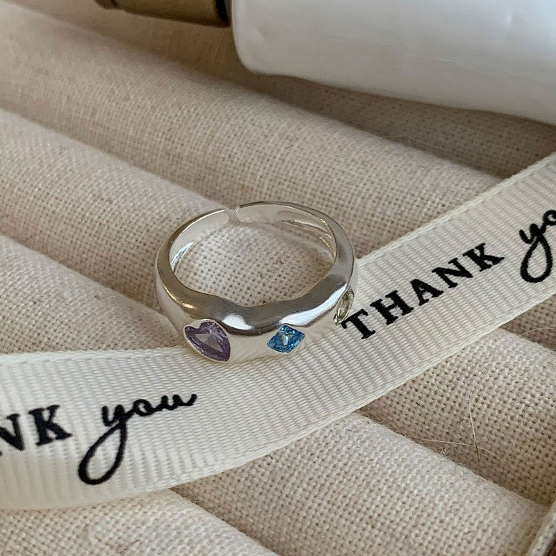 Rainbow Color Zircon Ring Opening Adjustable Ring Cn0304