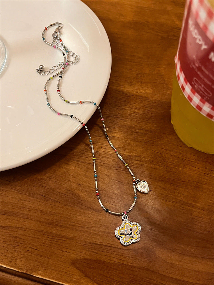 New Trendy Smiley Flower Beaded Necklace Cn549