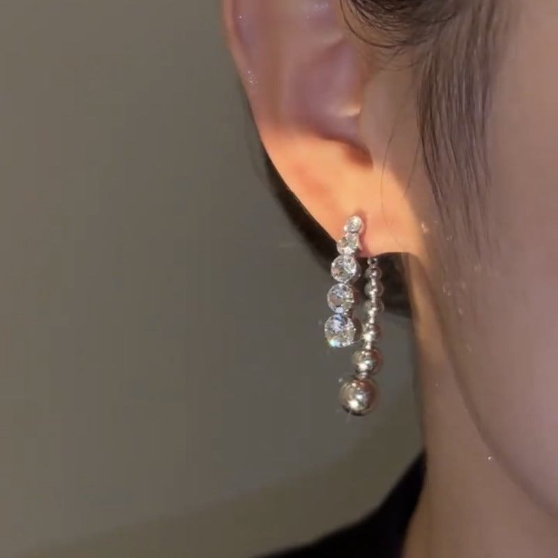 Front and Rear Dual-Wear Rhinestone Bianhua Earrings Cn0313