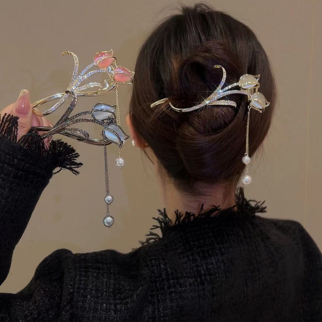 Opal Tulip Line-Shaped Tassel Barrettes Cn0234