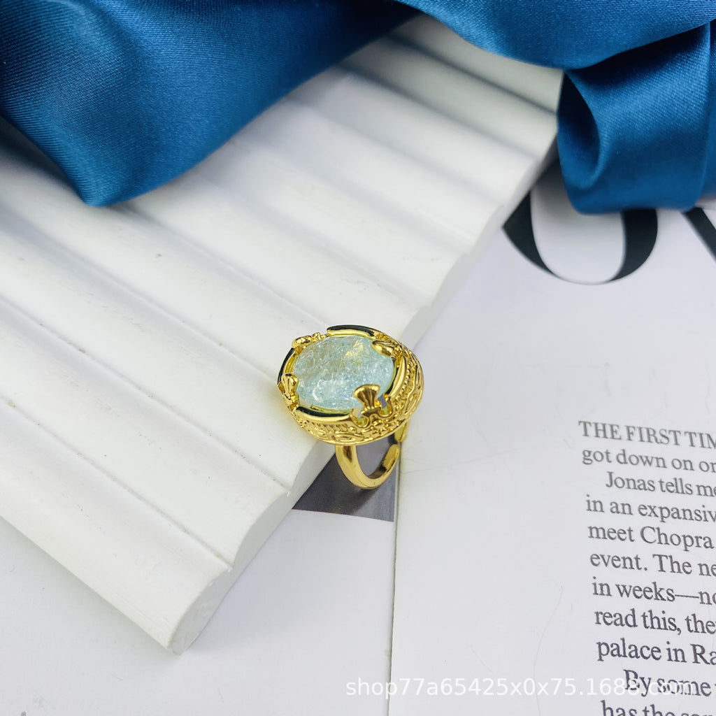 Retro Stud Earrings Gold-Plated Oval Gem Graceful Earrings Cn568