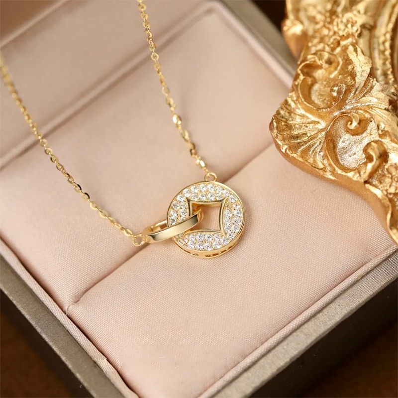 Copper Coin Double Ring Necklace Cn478