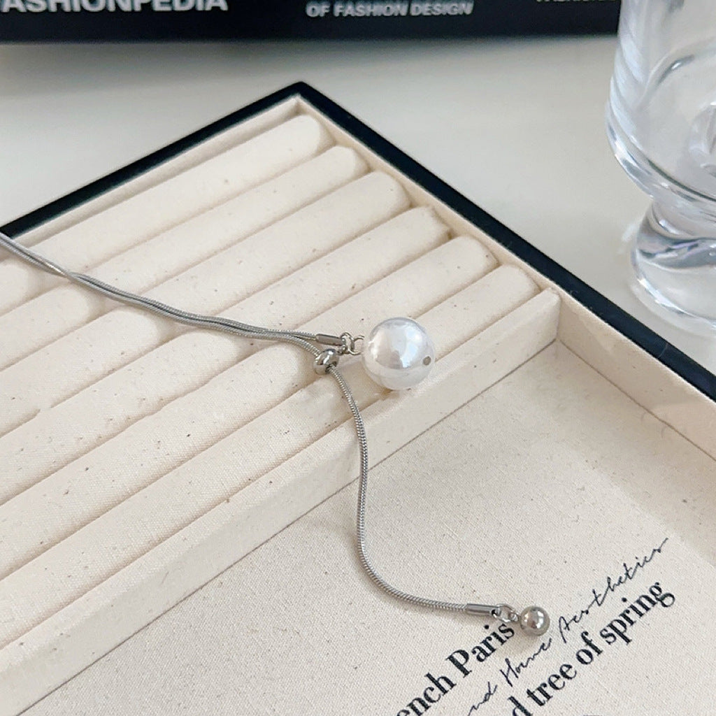 Simple Pull-out Pearl Long Necklace Cn564