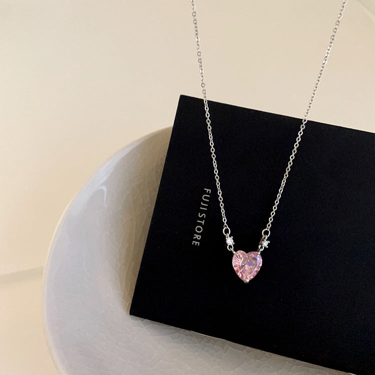 Pink Zircon Moon Heart Pendant Necklace Cn337