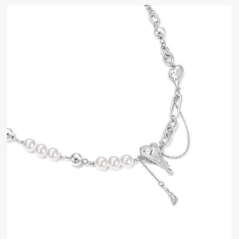 Snow Heart Stitching Titanium Steel Necklace Female Cn525