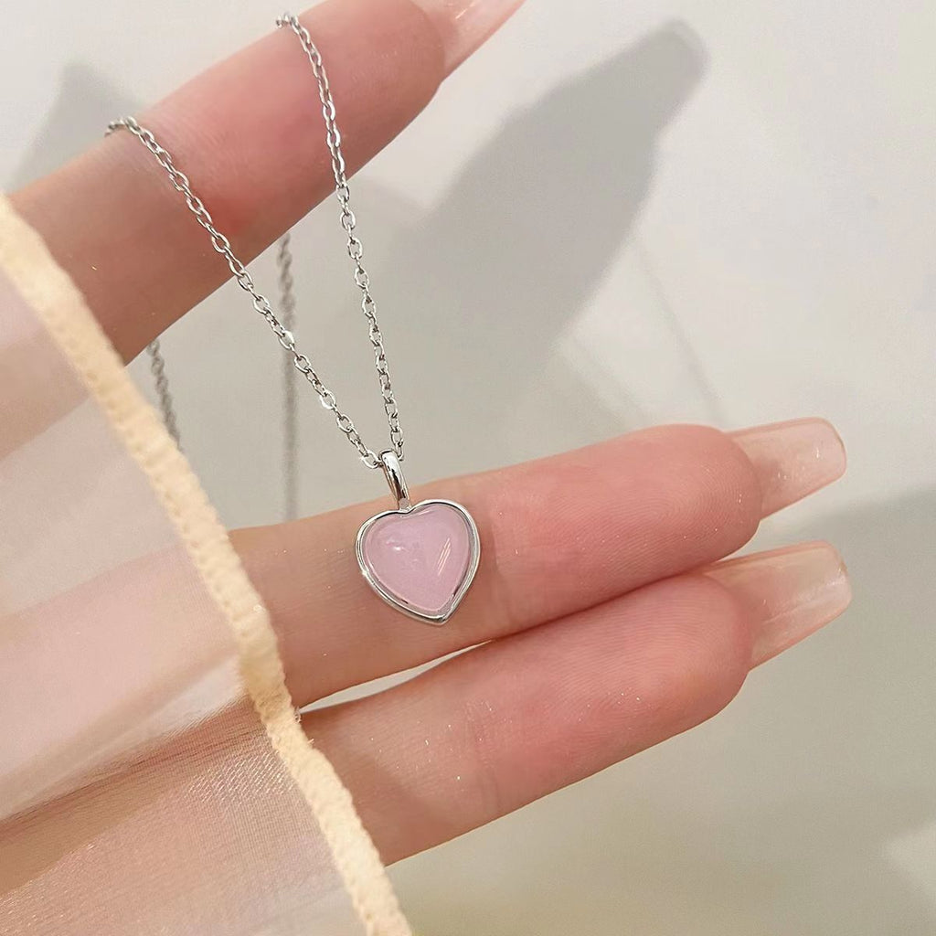 Pink Heart-Shaped Necklace Women's Heart-Shaped Pendant Clavicle Chain Cn338