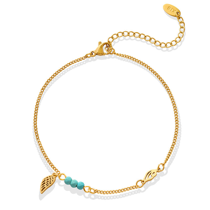 Cold style road turquoise wings anklet jewelry easiest for matchelegant titanium steel gold plated
