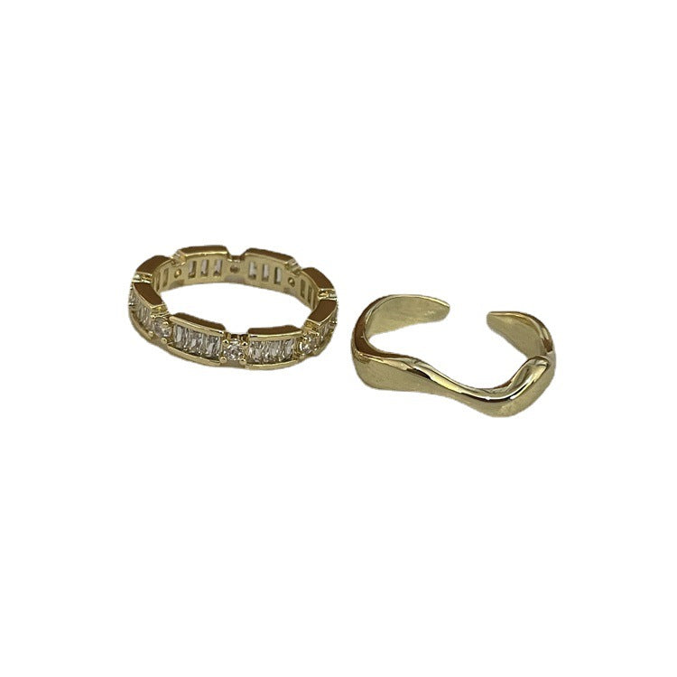 Irregular Wave Ring Ornament Set Gold-Plated Micro Inlaid Zircon Open Ring Cn475