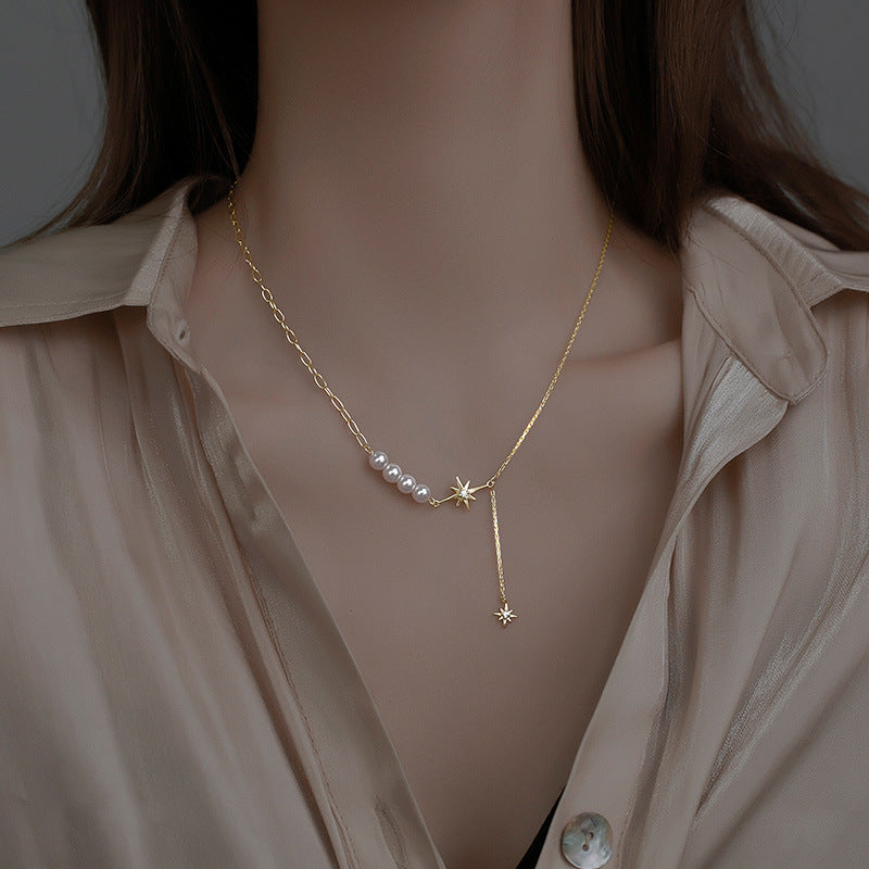 Pearl Necklace Niche Clavicle Chain Neck Chain Eight Awn Star Cn461